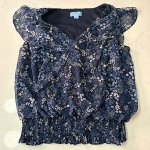 CeCe Women's Floral Print Chiffon Blouse Flutter Short Sleeves Size S Romantic